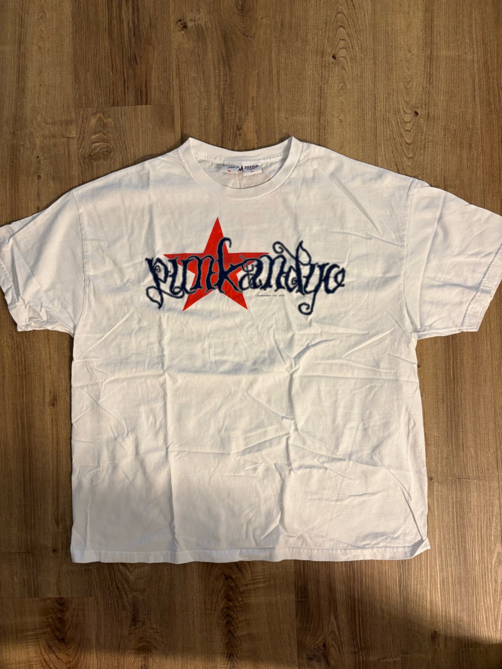 Punkandyo White Short Sleeve Tee with Red Star and Navy Logo